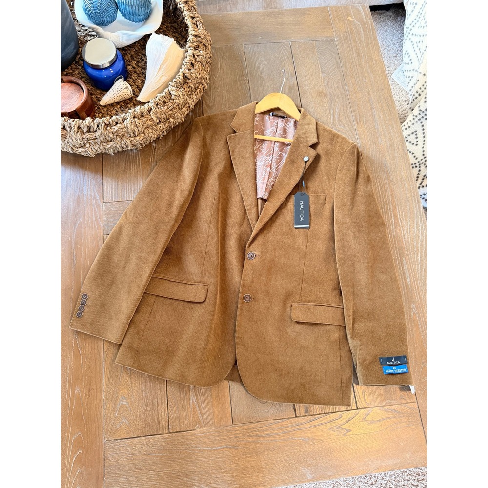 Nautica Sport Coat Mens Tan Brielle Active Stretch Corduroy Blazer 44R NWT